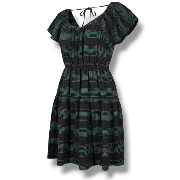 Wrangler Retro Women’s Black Green Striped Flutter Sleeve Cotton Dress – Medium - Picture 1 of 8